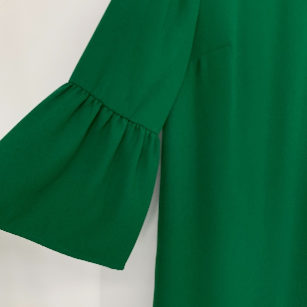 J.Crew Dress Green Crepe Ruffle Neck Bell Sleeve Shift Cocktail - Picture 8 of 14